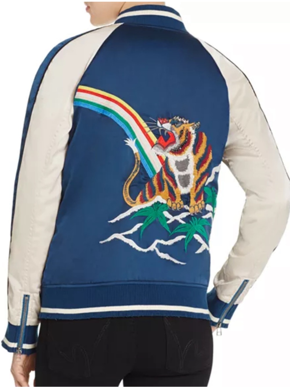 Pam & Gela Beaded Tiger Satin Bomber Jacket